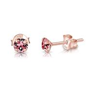 DTPSilver - 925 Sterling Silver Rose Gold plated Round SMALL Stud Earrings made with Glittering Crystals from Swarovski® Elements - Diameter: 4 mm - Colour : Light Rose