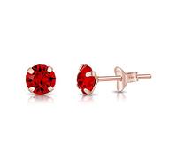 DTPSilver - 925 Sterling Silver Rose Gold plated Round SMALL Stud Earrings made with Glittering Crystals from Swarovski® Elements - Diameter: 5 mm - Colour : Red Light Siam