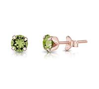 DTPSilver - 925 Sterling Silver Rose Gold plated Round SMALL Stud Earrings made with Glittering Crystals from Swarovski® Elements - Diameter: 5 mm - Colour : Peridot