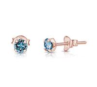 DTPSilver - 925 Sterling Silver Rose Gold plated Round SMALL Stud Earrings made with Glittering Crystals from Swarovski® Elements - Diameter: 4 mm - Colour : Blue Aquamarine