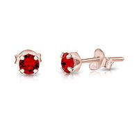 DTPSilver - 925 Sterling Silver Rose Gold plated Round SMALL Stud Earrings made with Glittering Crystals from Swarovski® Elements - Diameter: 4 mm - Colour : Red Light Siam