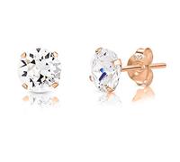 DTPSilver - 925 Sterling Silver Rose Gold Plated Round Stud Earrings made with Glittering Crystals from Swarovski® Elements - Diameter: 6 mm - Colour : Clear Crystal