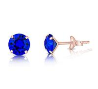 DTPSilver - 925 Sterling Silver Rose Gold Plated Round Stud Earrings made with Glittering Crystals from Swarovski® Elements - Diameter: 6 mm - Colour : Majectic Blue