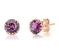 DTPSilver - 925 Sterling Silver Rose Gold Plated Round Stud Earrings made with Glittering Crystals from Swarovski® Elements - Diameter: 6 mm - Colour : Purple Amethyst
