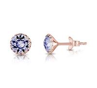 DTPSilver - 925 Sterling Silver Rose Gold Plated Round Stud Earrings made with Glittering Crystals from Swarovski® Elements - Diameter: 6 mm - Colour : Provence Lavender