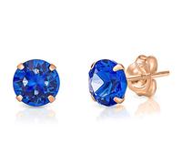 DTPSilver - 925 Sterling Silver Rose Gold Plated Round Stud Earrings made with Glittering Crystals from Swarovski® Elements - Diameter: 6 mm - Blue Sapphire