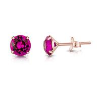 DTPSilver - 925 Sterling Silver Rose Gold Plated Round Stud Earrings made with Glittering Crystals from Swarovski® Elements - Diameter: 6 mm - Colour : Fuchsia