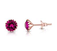 DTPSilver - 925 Sterling Silver Rose Gold Plated Round Stud Earrings made with Glittering Crystals from Swarovski® Elements - Diameter: 6 mm - Colour : Fuchsia