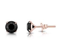 DTPSilver - 925 Sterling Silver Rose Gold Plated Round Stud Earrings made with Glittering Crystals from Swarovski® Elements - Diameter: 6 mm - Colour : Black