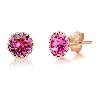 DTPSilver - 925 Sterling Silver Rose Gold Plated Round Stud Earrings made with Glittering Crystals from Swarovski® Elements - Diameter: 6 mm - Colour : Rose