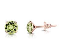 DTPSilver - 925 Sterling Silver Rose Gold Plated Round Stud Earrings made with Glittering Crystals from Swarovski® Elements - Diameter: 6 mm - Colour : Peridot