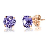 DTPSilver - 925 Sterling Silver Rose Gold Plated Round Stud Earrings made with Glittering Crystals from Swarovski® Elements - Diameter: 6 mm - Colour : Tanzanite