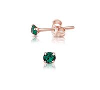 DTPSilver - 925 Sterling Silver Rose Gold plated Round TINY Stud Earrings made with Glittering Crystals from Swarovski® Elements - Diameter: 3 mm - Colour : Green Emerald