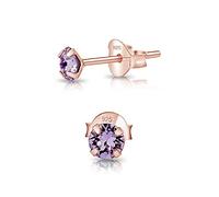 DTPSilver - 925 Sterling Silver Rose Gold plated Round TINY Stud Earrings made with Glittering Crystals from Swarovski® Elements - Diameter: 3 mm - Colour : Violet