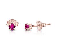 DTPSilver - 925 Sterling Silver Rose Gold plated Round TINY Stud Earrings made with Glittering Crystals from Swarovski® Elements - Diameter: 3 mm - Colour : Fuchsia