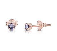 DTPSilver - 925 Sterling Silver Rose Gold plated Round TINY Stud Earrings made with Glittering Crystals from Swarovski® Elements - Diameter: 3 mm - Colour : Provence Lavender