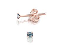 DTPSilver - 925 Sterling Silver Rose Gold plated Round TINY Stud Earrings made with Glittering Crystals from Swarovski® Elements - Diameter: 2 mm - Colour : Blue Aquamarine