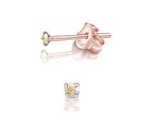DTPSilver - 925 Sterling Silver Rose Gold plated Round TINY Stud Earrings made with Glittering Crystals from Swarovski® Elements - Diameter: 2 mm - Colour : Aurora Borealis