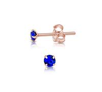 DTPSilver - 925 Sterling Silver Rose Gold plated Round TINY Stud Earrings made with Glittering Crystals from Swarovski® Elements - Diameter: 3 mm - Colour : Majectic Blue