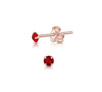 DTPSilver - 925 Sterling Silver Rose Gold plated Round TINY Stud Earrings made with Glittering Crystals from Swarovski® Elements - Diameter: 3 mm - Colour : Red Light Siam