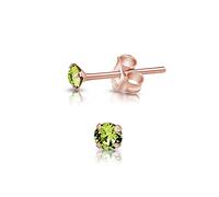 DTPSilver - 925 Sterling Silver Rose Gold plated Round TINY Stud Earrings made with Glittering Crystals from Swarovski® Elements - Diameter: 3 mm - Colour : Peridot