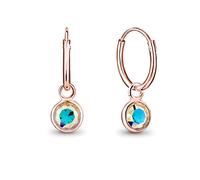 DTPsilver® 925 Sterling Silver Rose Gold Plated SMALL Hoops Earrings - Dangling 5 mm Round Glittering Crystals from Swarovski® Elements - Diameter 14 mm - Colour: Aurora Borealis