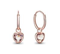 DTPsilver® 925 Sterling Silver Rose Gold Plated SMALL Hoops Earrings & Glittering 5 mm Dangling Heart Crystals from Swarovski® Elements - Thickness 1.2 mm - Diameter 12 mm - Light Amethyst