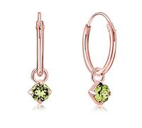 DTPsilver® 925 Sterling Silver Rose Gold Plated SMALL Hoops Earrings & Round Dangling 3 mm Crystals from Swarovski® Elements - Thickness 1.5 mm - Diameter: 14 mm