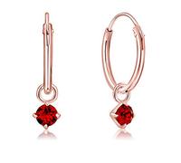 DTPsilver® 925 Sterling Silver Rose Gold Plated SMALL Hoops Earrings & Round Dangling 3 mm Crystals from Swarovski® Elements - Thickness 1.5 mm - Diameter: 14 mm
