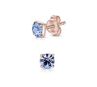 DTPsilver® 925 Sterling Silver Rose Gold Plated SMALL Square Stud Earrings made with Round Glittering Crystals from Swarovski® Elements - Diameter: 4 mm - Colour : Tanzanite