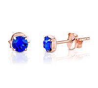 DTPsilver® 925 Sterling Silver Rose Gold Plated SMALL Square Stud Earrings made with Round Glittering Crystals from Swarovski® Elements - Diameter: 4 mm - Colour : Majectic Blue