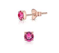 DTPsilver® 925 Sterling Silver Rose Gold Plated SMALL Square Stud Earrings made with Round Glittering Crystals from Swarovski® Elements - Diameter: 4 mm - Colour : Rose