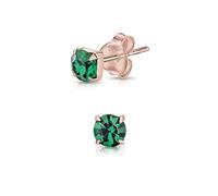 DTPsilver® 925 Sterling Silver Rose Gold Plated SMALL Square Stud Earrings made with Round Glittering Crystals from Swarovski® Elements - Diameter: 4 mm - Colour : Green Emerald