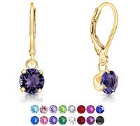 DTPSilver - 925 Sterling Silver Round Dangle Leverback Earrings made with Glittering Crystals from Swarovski® Elements - Diameter: 6 mm - Colour : Tanzanite