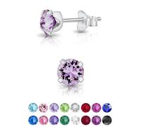 DTPSilver - 925 Sterling Silver Round SMALL Stud Earrings made with Glittering Crystals from Swarovski® Elements - Diameter: 5 mm - Colour : Violet
