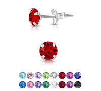 DTPSilver - 925 Sterling Silver Round SMALL Stud Earrings made with Glittering Crystals from Swarovski® Elements - Diameter: 5 mm - Colour : Red Light Siam