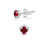 DTPSilver - 925 Sterling Silver Round SMALL Stud Earrings made with Glittering Crystals from Swarovski® Elements - Diameter: 4 mm - Colour : Ruby