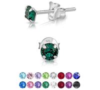 DTPSilver - 925 Sterling Silver Round SMALL Stud Earrings made with Glittering Crystals from Swarovski® Elements - Diameter: 4 mm - Colour : Green Emerald