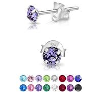 DTPSilver - 925 Sterling Silver Round SMALL Stud Earrings made with Glittering Crystals from Swarovski® Elements - Diameter: 4 mm - Colour : Tanzanite