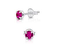 DTPSilver - 925 Sterling Silver Round SMALL Stud Earrings made with Glittering Crystals from Swarovski® Elements - Diameter: 4 mm - Colour : Fuchsia