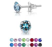 DTPSilver - 925 Sterling Silver Round SMALL Stud Earrings made with Glittering Crystals from Swarovski® Elements - Diameter: 5 mm - Colour : Blue Aquamarine