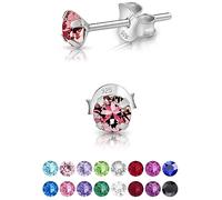 DTPSilver - 925 Sterling Silver Round SMALL Stud Earrings made with Glittering Crystals from Swarovski® Elements - Diameter: 4 mm - Colour : Light Rose