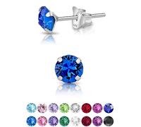 DTPSilver - 925 Sterling Silver Round SMALL Stud Earrings made with Glittering Crystals from Swarovski® Elements - Diameter: 5 mm - Colour : Blue Sapphire