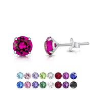 DTPSilver - 925 Sterling Silver Round Stud Earrings made with Glittering Crystals from Swarovski® Elements - Diameter: 6 mm - Colour : Fuchsia