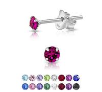 DTPSilver - 925 Sterling Silver Round TINY Stud Earrings made with Glittering Crystals from Swarovski® Elements - Diameter: 3 mm - Colour : Fuchsia