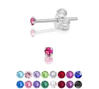 DTPSilver - 925 Sterling Silver Round TINY Stud Earrings made with Glittering Crystals from Swarovski® Elements - Diameter: 2 mm - Colour : Rose