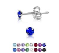 DTPSilver - 925 Sterling Silver Round TINY Stud Earrings made with Glittering Crystals from Swarovski® Elements - Diameter: 3 mm - Colour : Majectic Blue
