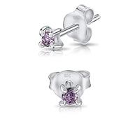 DTPSilver - 925 Sterling Silver Round TINY Stud Earrings made with Glittering Crystals from Swarovski® Elements - Diameter: 2 mm - Colour : Violet