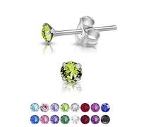 DTPSilver - 925 Sterling Silver Round TINY Stud Earrings made with Glittering Crystals from Swarovski® Elements - Diameter: 3 mm - Colour : Peridot