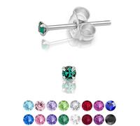 DTPSilver - 925 Sterling Silver Round TINY Stud Earrings made with Glittering Crystals from Swarovski® Elements - Diameter: 2 mm - Colour : Green Emerald